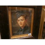 World War 2 interest; an oil painting portrait of a RAF serviceman in uniform