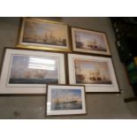 A large quantity of framed shipping prints