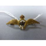 Gilt Metal & Enamel RAF Wings Sweetheart Brooch