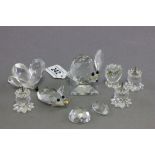 Seven Items of Swarovski Crystal including Small Candle Pricks plus Crystal & Pewter Tray &