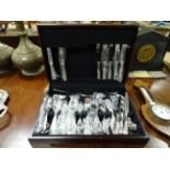 Wooden Cased Canteen of Stainless Steel Cutlery, Kings Pattern