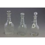 Three Georgian Etched Glass Liqueur Decanters