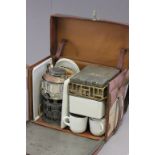 Vintage Leather Cased Fall Front ' Drew & Sons ' En Route ' Car Motoring Picnic Set with Stove,