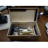 Early 20th century Brass and Cast Iron Microscope marked W & J George Ltd, Birmingham in Wooden Box