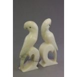 Pair of Art Deco Carved Alabaster Macaw Parrot Bookends