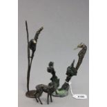 Three Bronze Models - Sea Horse, Deer and Door Mouse