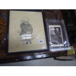 Comical Pencil Drawing of Lloyd George together with a Copper Relief Plaque of Lloyd George and