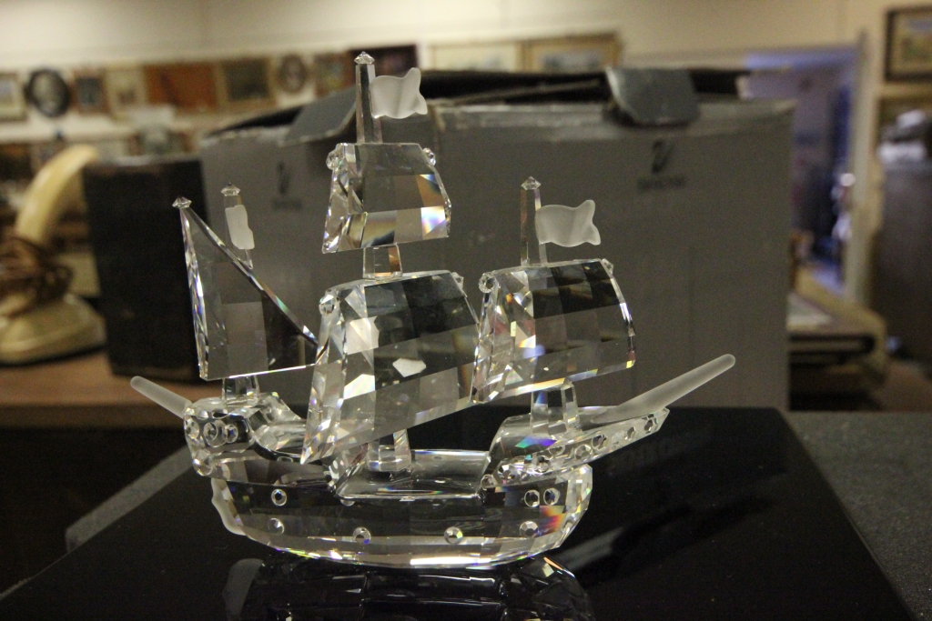 Boxed Swarovski Silver Crystal Santa Maria Ship with stand 118mm 'When We Were Young' 7473-000-003