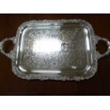 Viners Silver Plated Twin Handled Serving Tray with relief leaves decoration to edge and handles