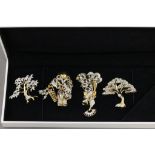 Boxed Swarovski Gold Effect and Crystal Four Brooches