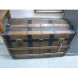 Victorian Iron and Wooden Bound Domed Top Travelling Trunk