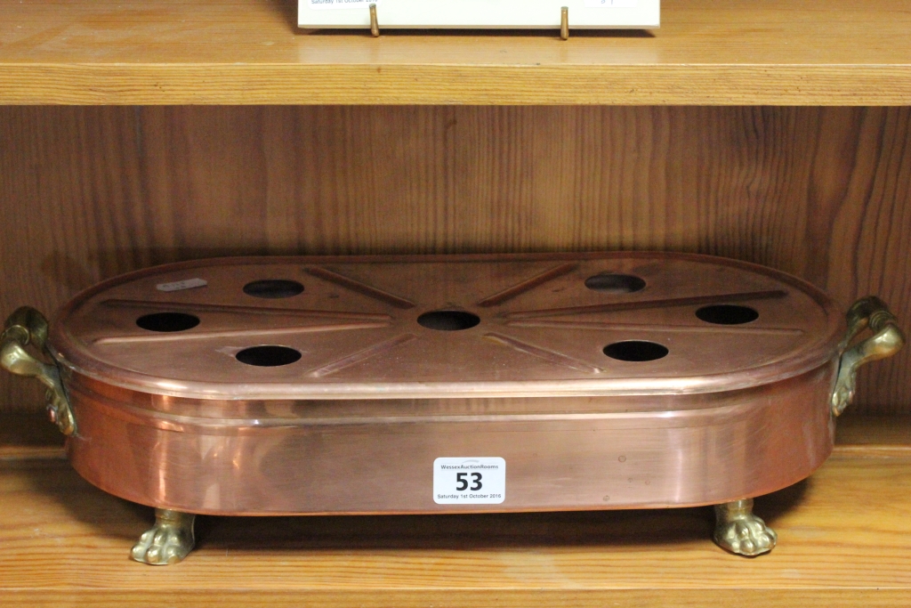 Copper Food Warmer with Brass Handles and Lion Paw Feet