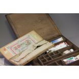Victorian pine artists box with large amount of oil paints and a Rowney pastel set
