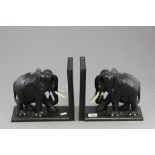 Pair of African Carved Ebony Bookends in the form of Elephants