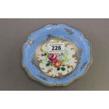 French floral decorated dish with blue & gilt decoration possibly sevre marked to base