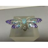 Silver plique a jour brooch