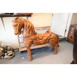 Large Pitch Pine Fairground Carousel Carved Horse