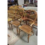 Pair of 19th century Elm and Oak Hoop Back Elbow Chairs