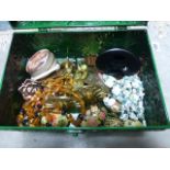 A quantity of mixed collectables including painted eggs, jewellery, badges etc