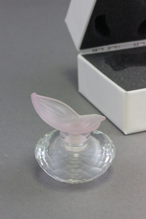 Boxed Swarovski Silver Crystal Pink Rose Falcon Perfume Bottle and Stopper