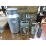 Aluminium Small Milk Churn, Butterchurn and Two Measures