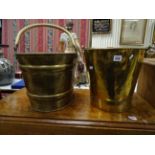Two Vintage Brass Buckets, one with a bark effect