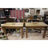 A pair of vintage pine benches