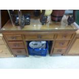 Chinese Hardwood Twin Pedestal Writing Desk with Glass Top