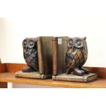 Pair of Wooden Carved Owl Bookends