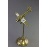 Brass Model on Stand of a World War II Fighter Aircraft / Airplane