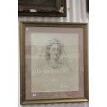 Large Gilt Framed Victorian Pastel Portrait of a Young Woman dressed for her wedding, indistinctly