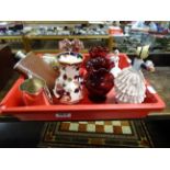 Three Cranberry Glass Vases, Limoges Trinket Box, Mason's Vase, Royal Doulton Ninette, Hip Flask,