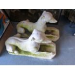 Pair of Reconstituted Stone Garden Recumbent Greyhounds