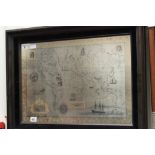 Silver Hallmarked Geographical Society map in frame plus paperwork; Birmingham Mint; Birmingham