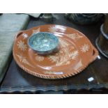 Large pottery bowl with slip decoration plus Dart pottery bowl in the leopard pattern desiged by