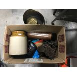 Mixed Lot comprising Metalware, Stoneware Jars, Four Blood Pressure Gauges, etc