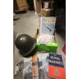 World War II Military Helmet together with various Military Ephemera, Maps and Propoganda