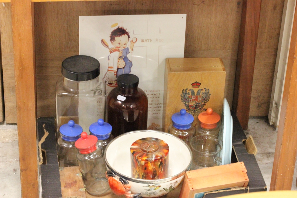 Mixed Lot comprising Glass Storage Jars, Mabel Lucie Atwell Sign, Cigar Box, Ceramics, etc