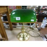 Brass Effect Office Desk Lamp with Green Glass Shade