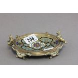 Brass bon bon dish decorated with enamel featuring cherubs