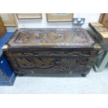 Oriental Heavily Carved Hardwood Blanket Box