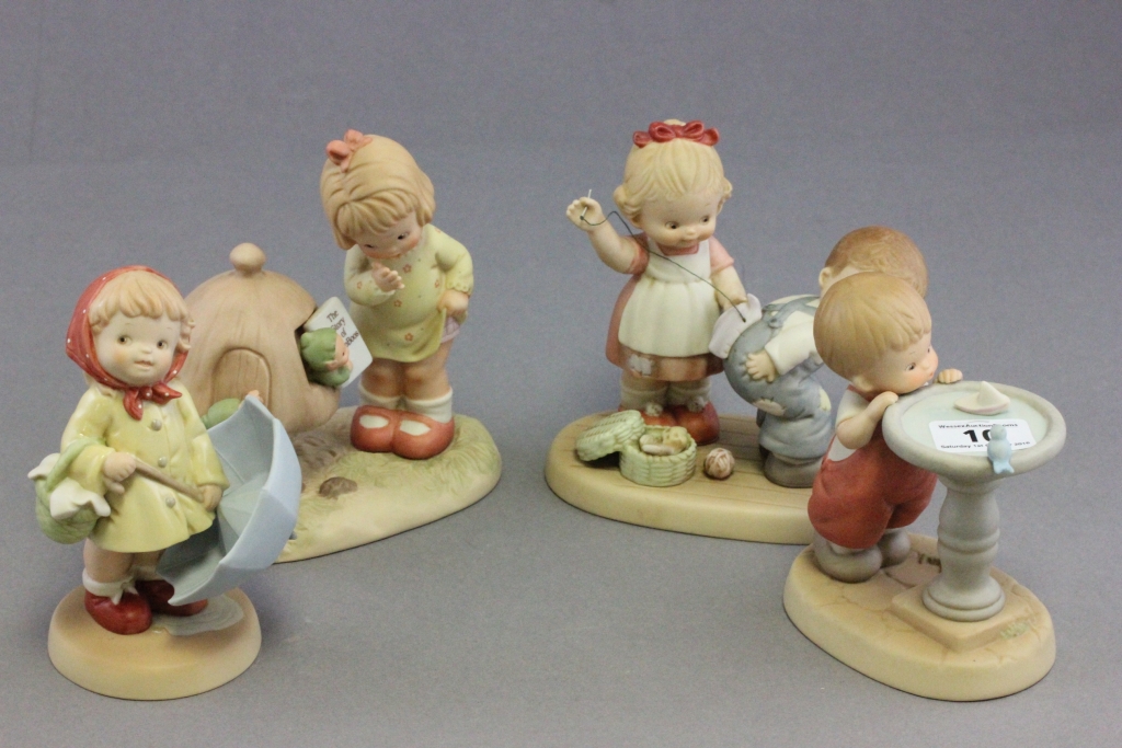 Four Mabel Lucie Atwell Ceramic Figures - Blow Wind Blow, There's Always a Rainbow, Loving You One