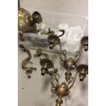 Pair of Gilt Metal Two Branch Wall Light Fittings with Glass Lamp Shades and other fittings