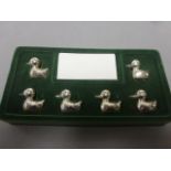 Set of Six White Metal Place Card / Menu Holders in the form of Ducks