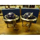 Two small hardstone globes on stands; each in original boxes