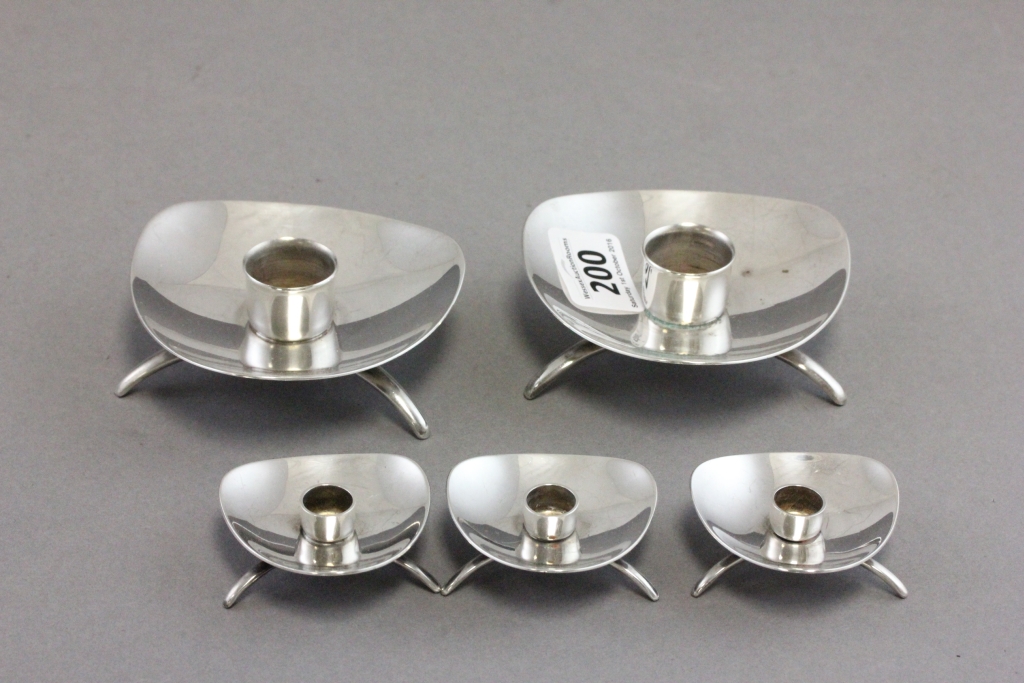 Set of Five Danish Silver Plate Cohr Atla Candleholders