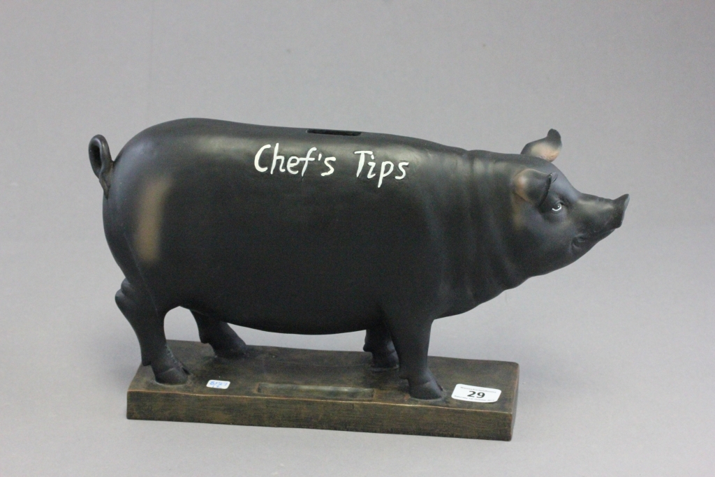 Novelty piggy bank titled chefs tips