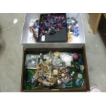 Quantity of costume jewellery to include a 12ct rolled gold bangle in three boxes/trays