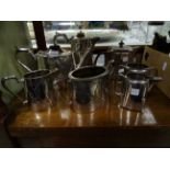 Silver Plated Art Deco Three Piece Tea Service together with Late 19th century Silver Plated Four