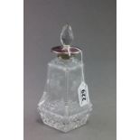 Early 20th century Cut Glass Scent Bottle and Stopper with Sterling Silver and Pink Guilloche Top